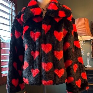 Heart Pattern Faux Fur Jacket